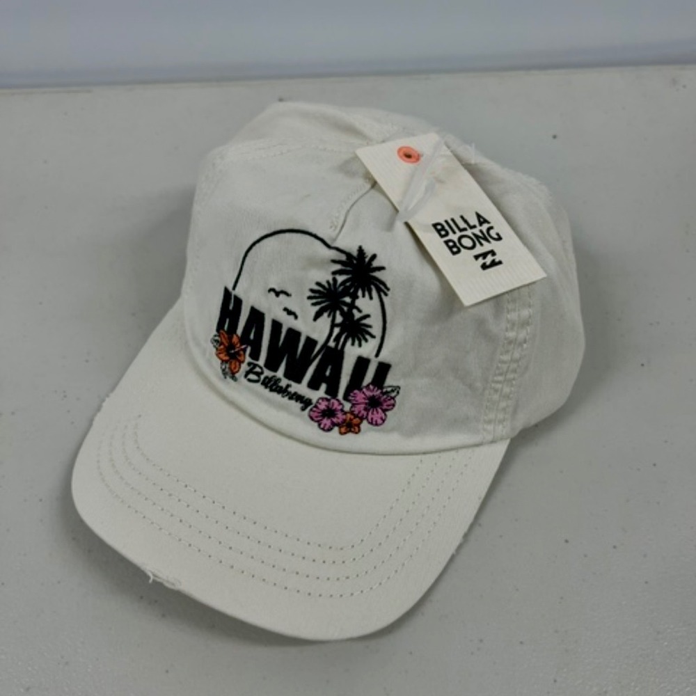 Billabong Hawaii Baseball Cap Off White Cream Floral Palm Tree Surf Hat NWT